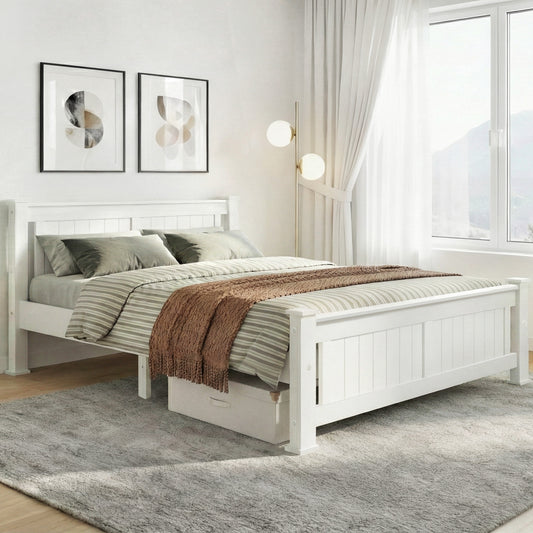 TWSC Bed Frame Double Size Wooden White RIO