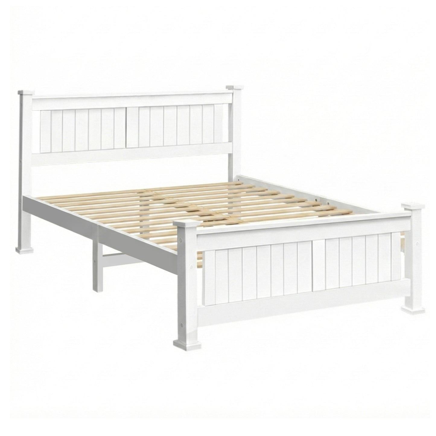 TWSC Bed Frame Double Size Wooden White RIO