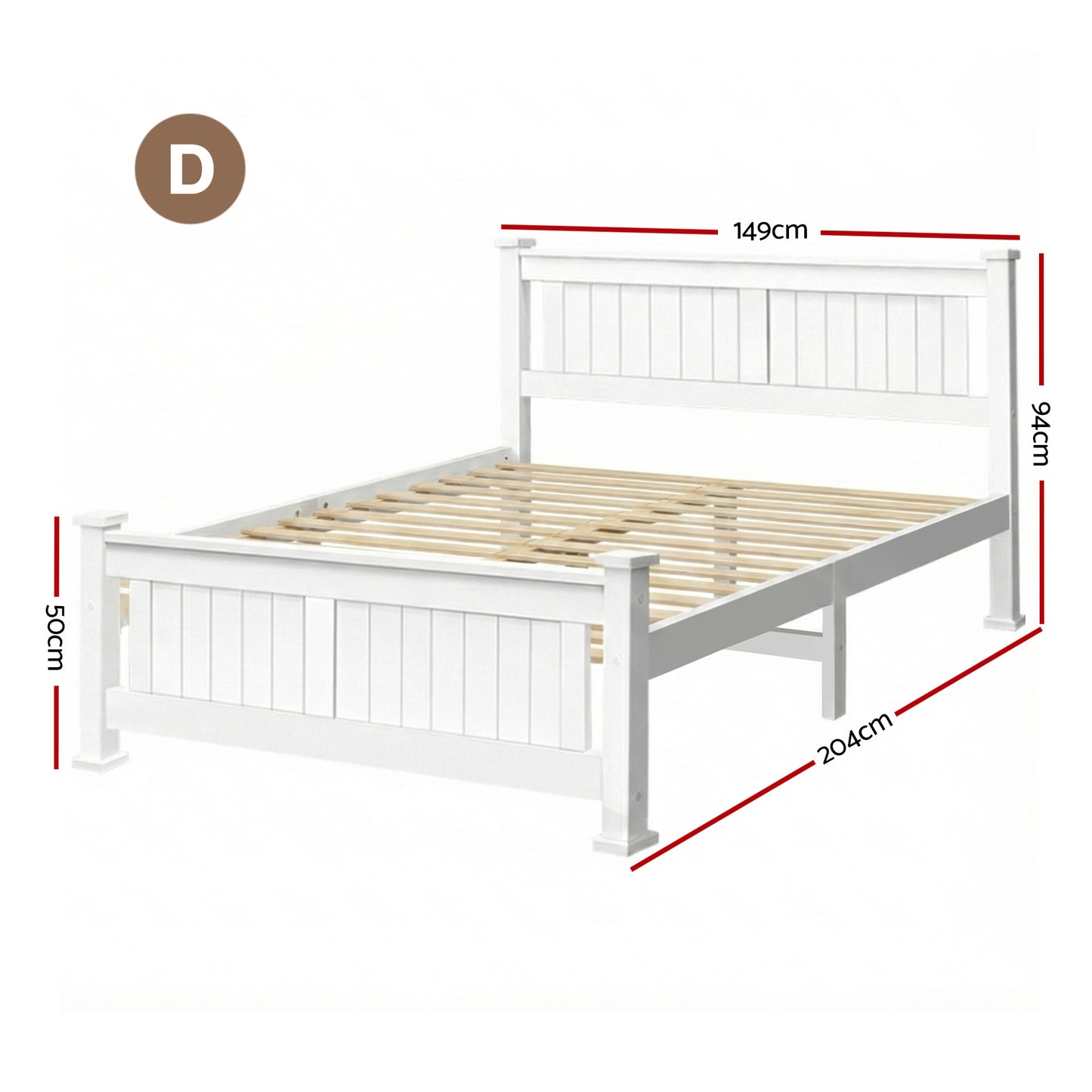 TWSC Bed Frame Double Size Wooden White RIO