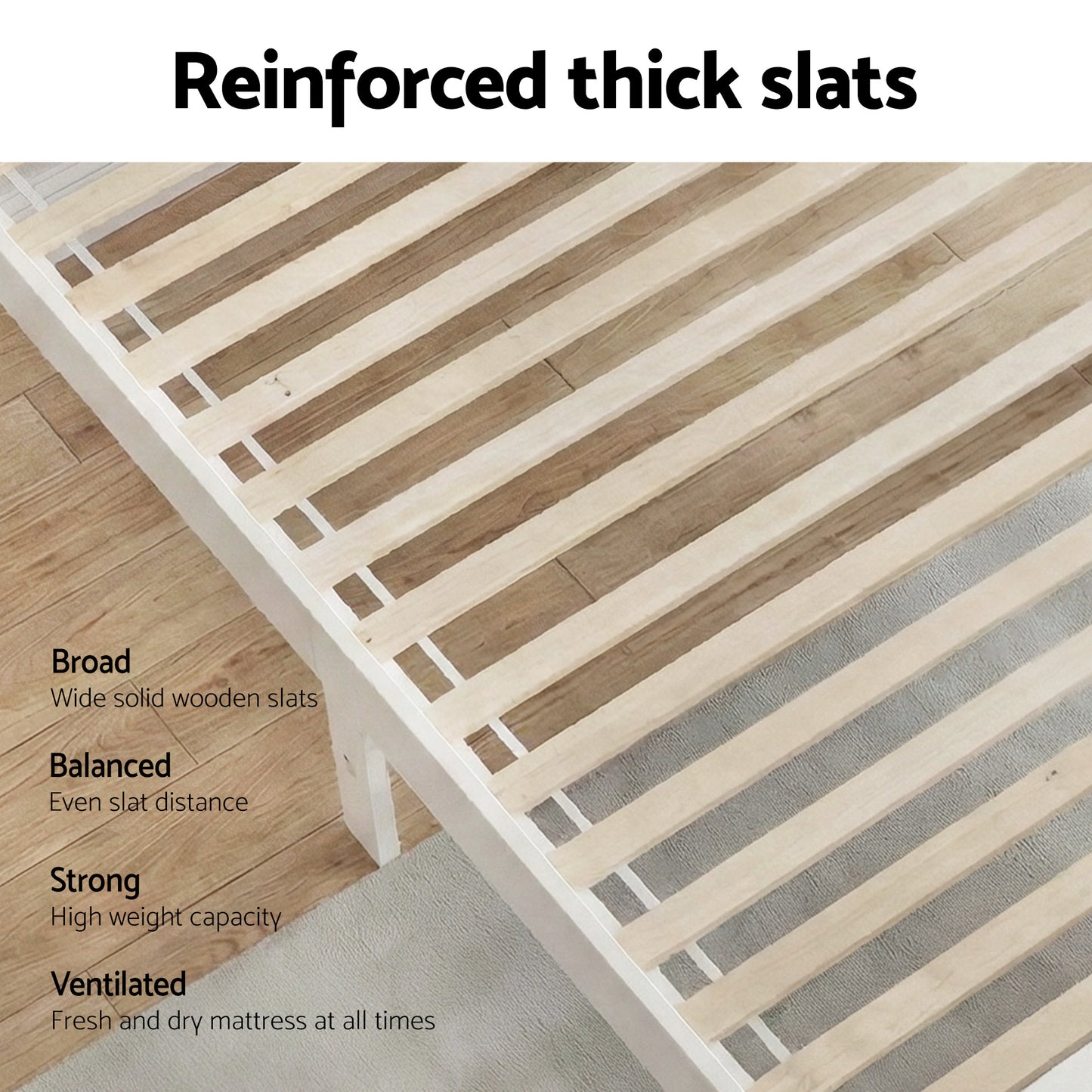 TWSC Bed Frame Double Size Wooden White RIO