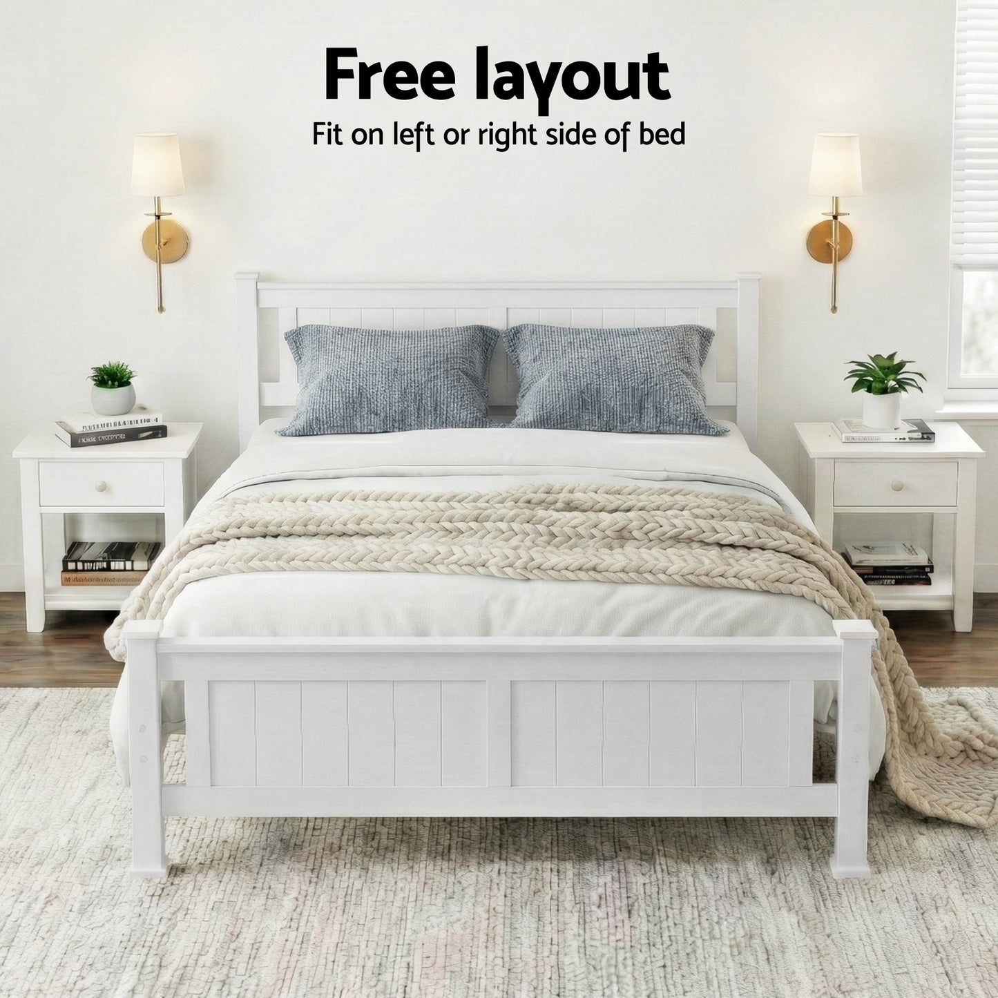 TWSC Bed Frame Double Size Wooden White RIO