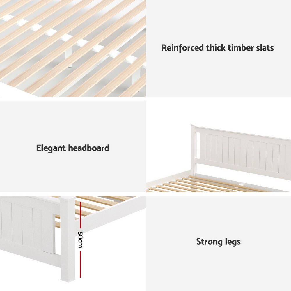TWSC Bed Frame Double Size Wooden Platform with 2 Storage Drawers White RIO