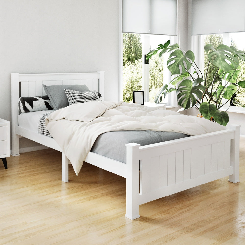 TWSC Bed Frame King Single Size Wooden White RIO