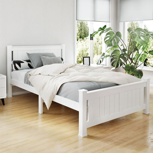 TWSC Bed Frame King Single Size Wooden White RIO