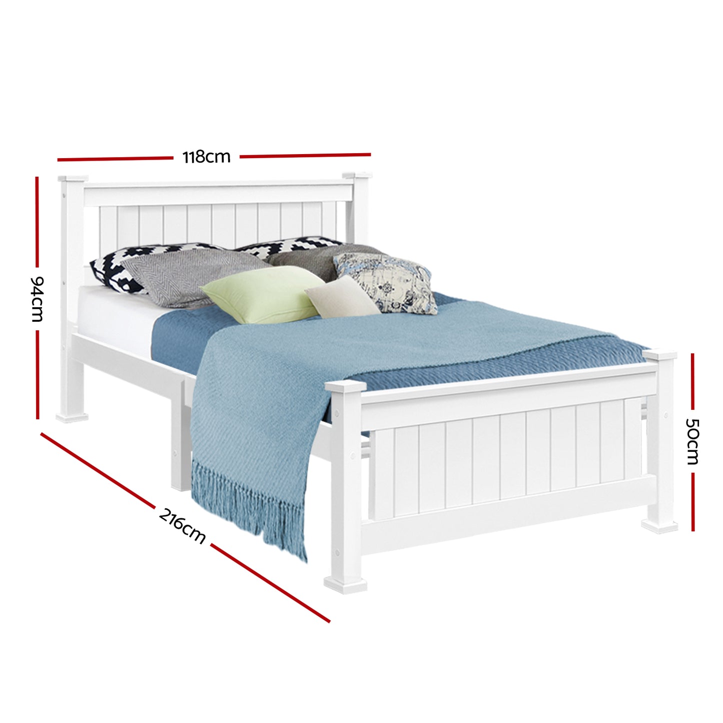 TWSC Bed Frame King Single Size Wooden White RIO