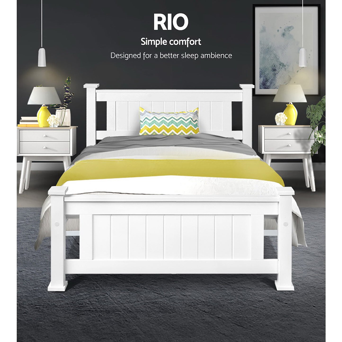 TWSC Bed Frame King Single Size Wooden White RIO