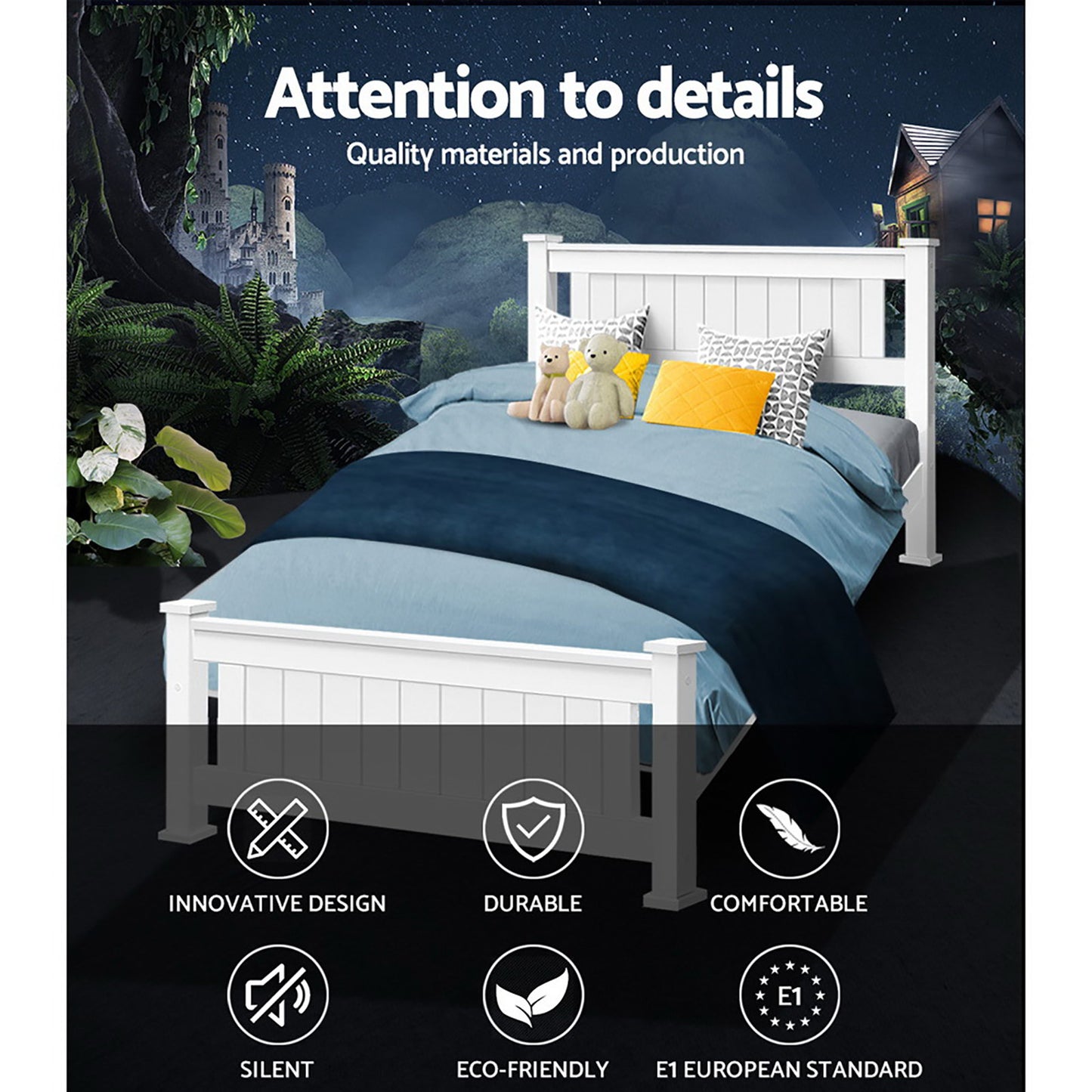 TWSC Bed Frame King Single Size Wooden White RIO
