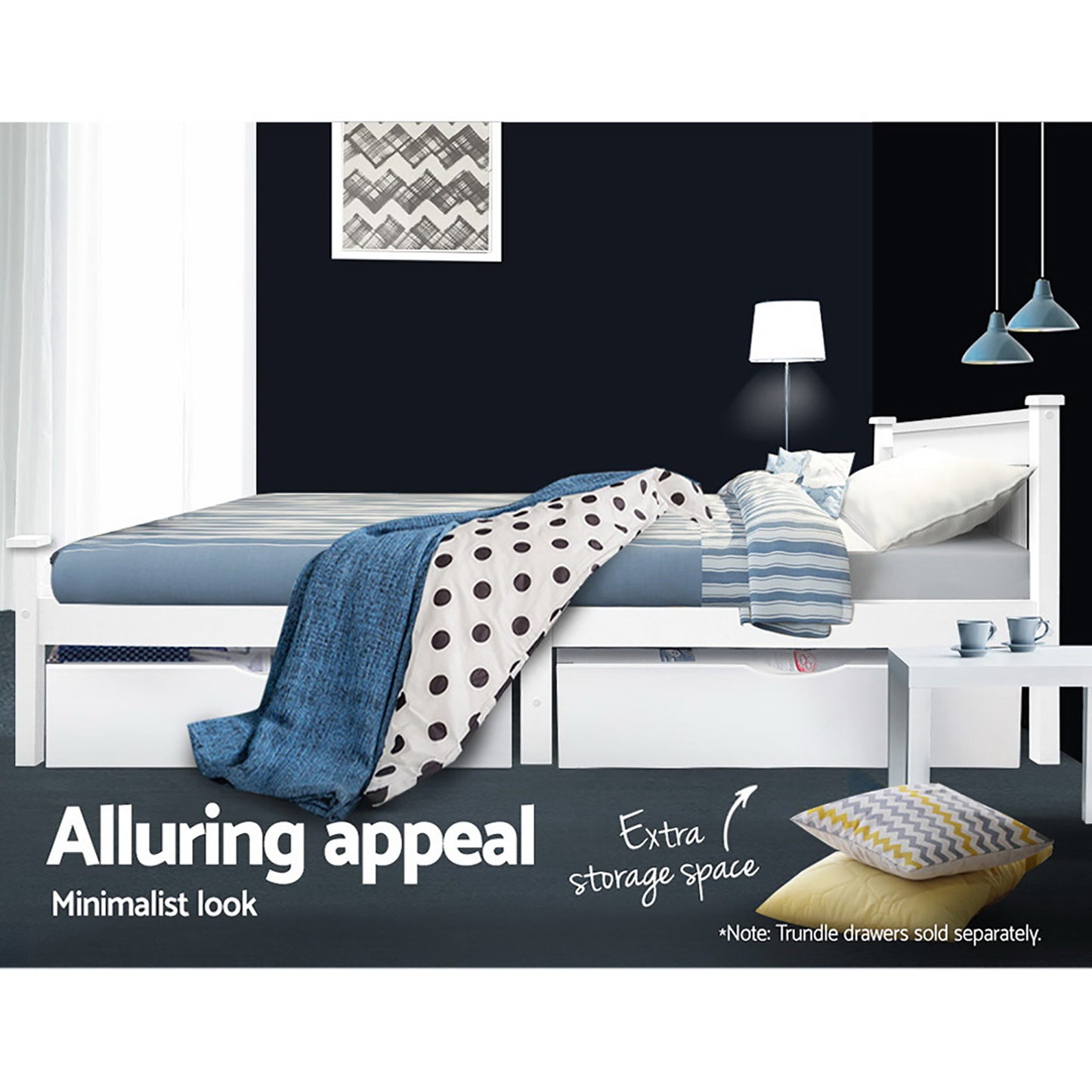 TWSC Bed Frame King Single Size Wooden White RIO