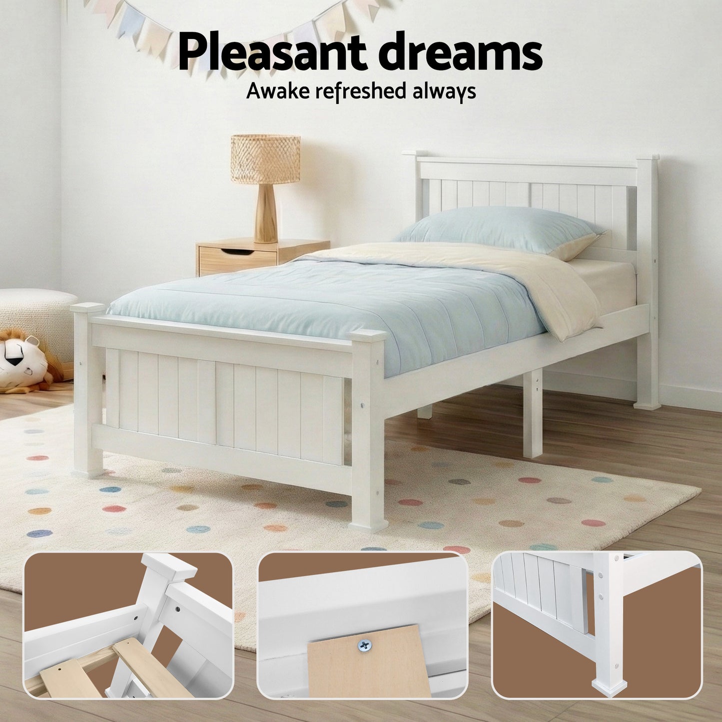 TWSC Bed Frame King Single Size Wooden White RIO