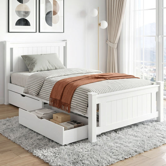 Rio Wooden Bed Frame with 2 Storage Drawers – King Single, White