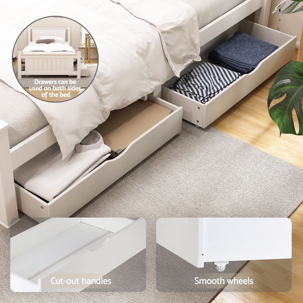 Rio Wooden Bed Frame with 2 Storage Drawers – King Single, White
