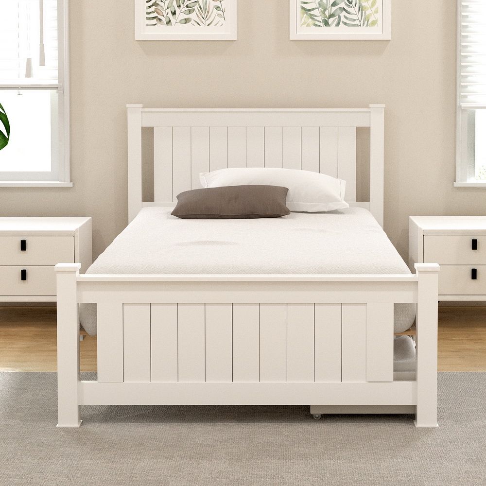 Rio Wooden Bed Frame with 2 Storage Drawers – King Single, White