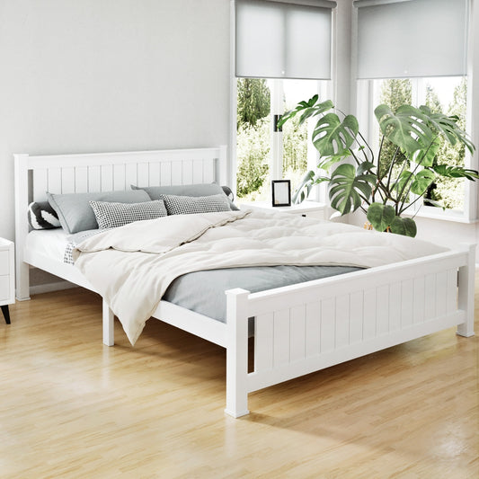 TWSC Bed Frame Queen Size Wooden White RIO