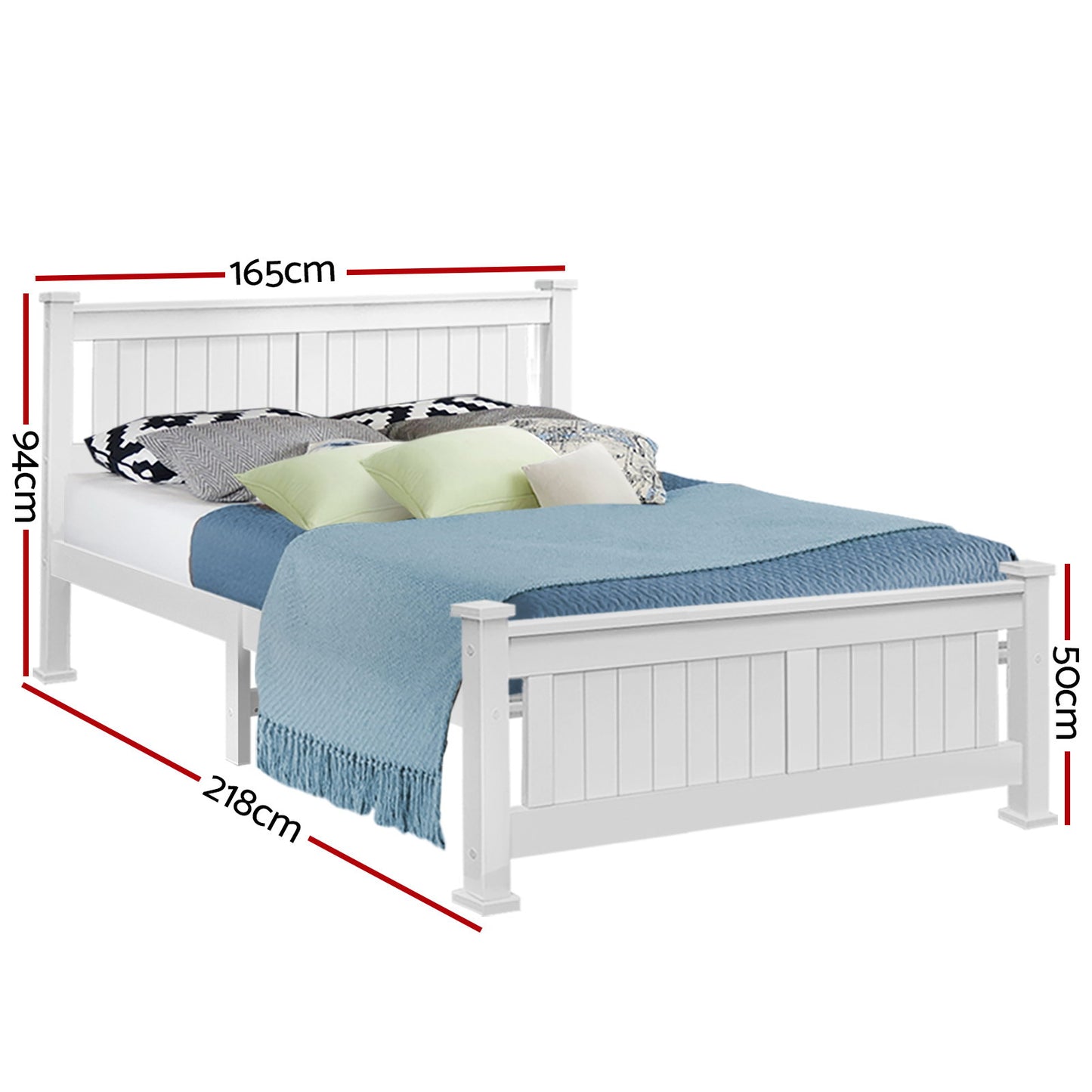 TWSC Bed Frame Queen Size Wooden White RIO
