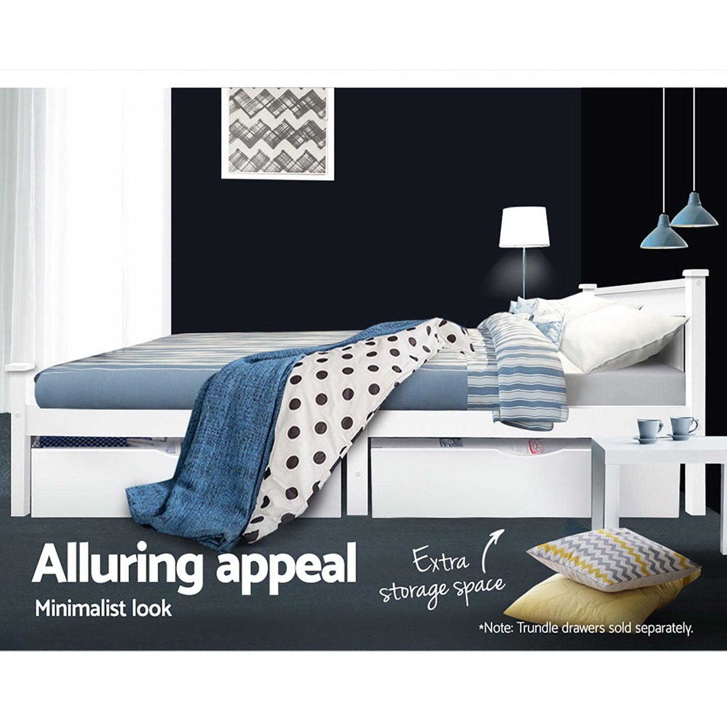 TWSC Bed Frame Queen Size Wooden White RIO