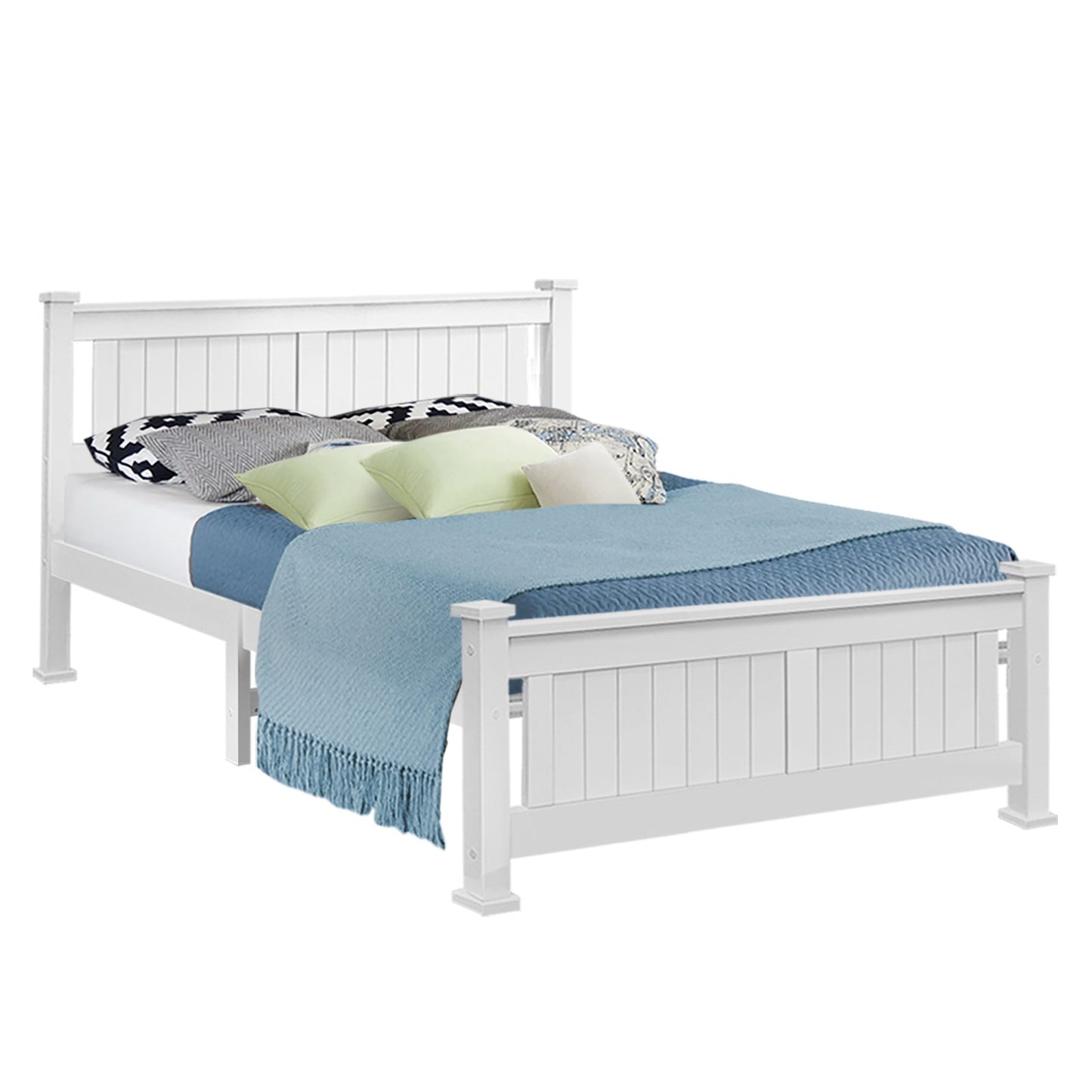 TWSC Bed Frame Queen Size Wooden White RIO