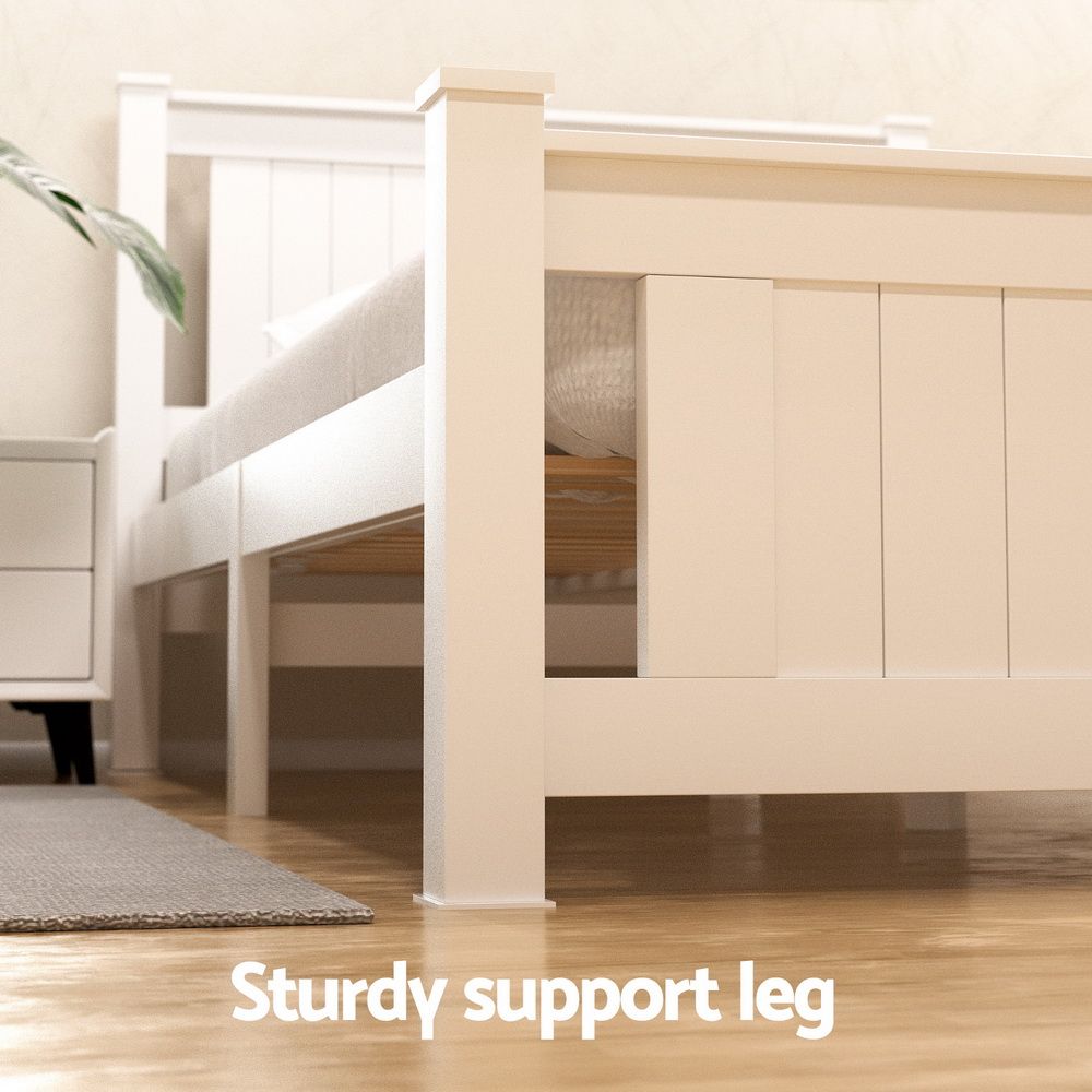 Bed Frame with Storage Drawers – Queen Size, White Pine Wood