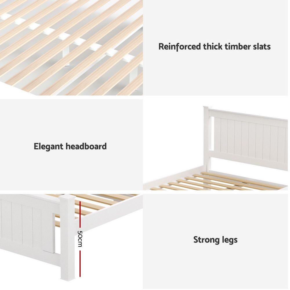 Bed Frame with Storage Drawers – Queen Size, White Pine Wood