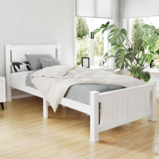 TWSC Bed Frame Single Size Wooden White RIO