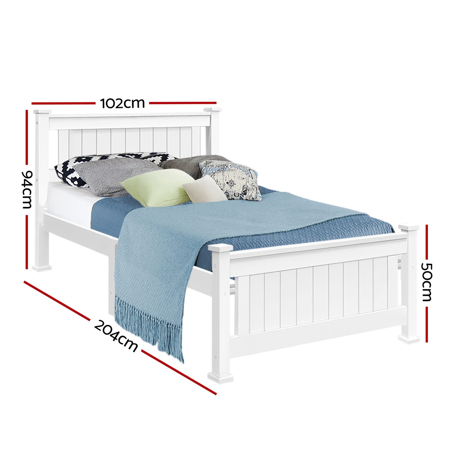 TWSC Bed Frame Single Size Wooden White RIO