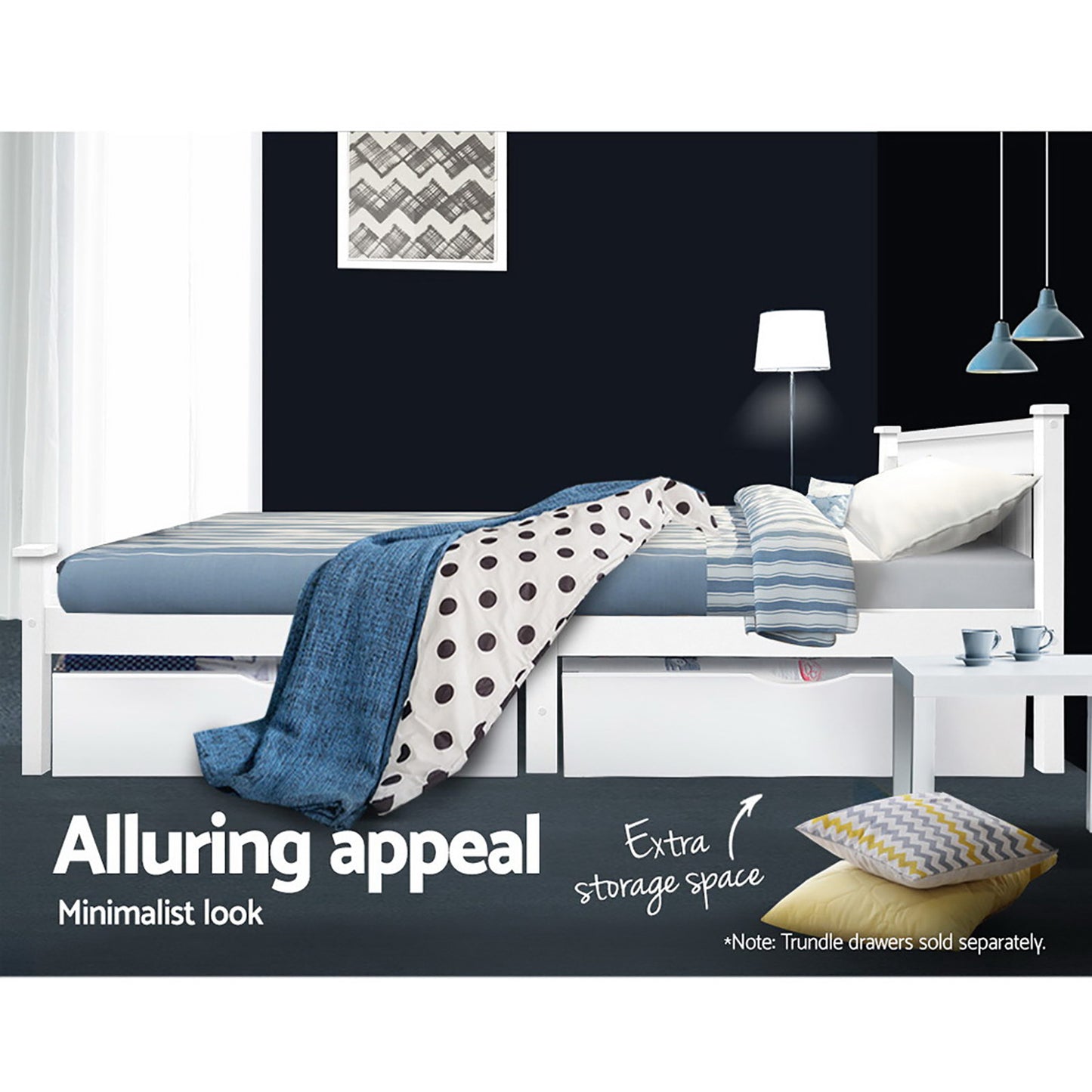 TWSC Bed Frame Single Size Wooden White RIO