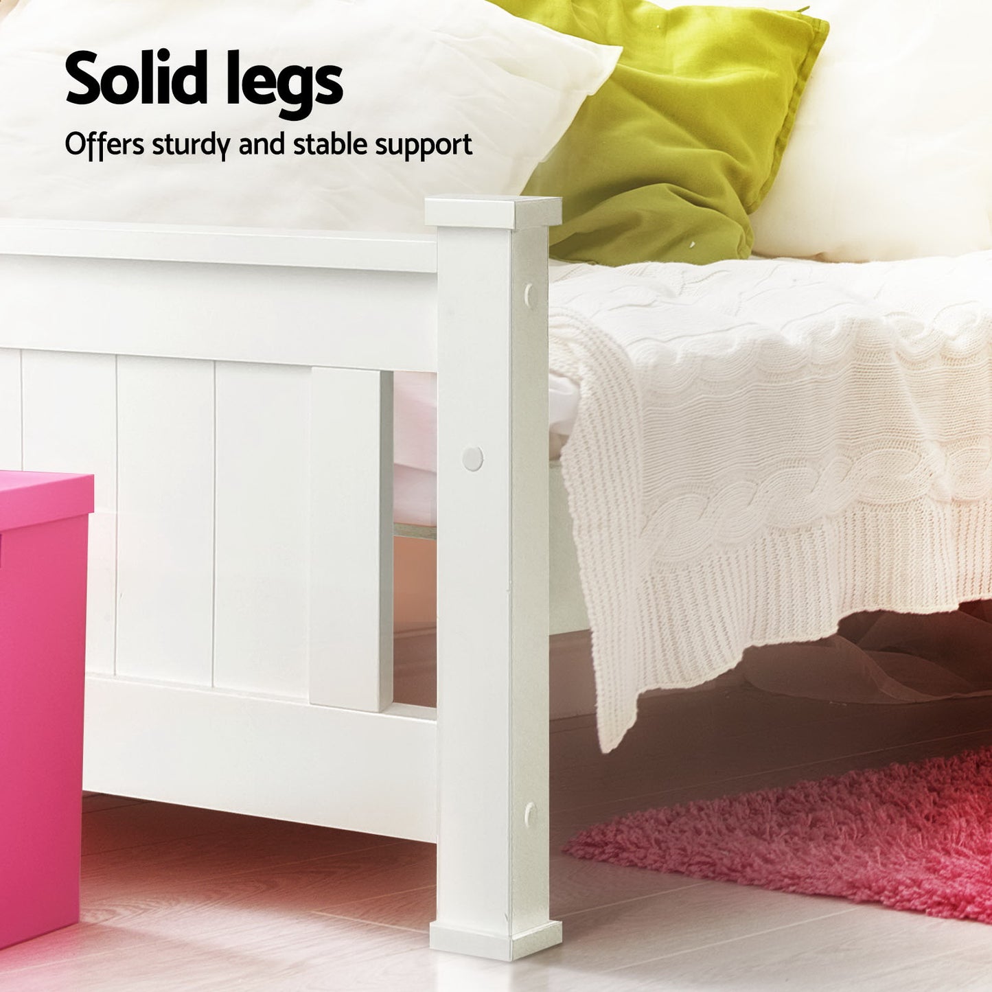 TWSC Bed Frame Single Size Wooden with 2 Drawers White RIO