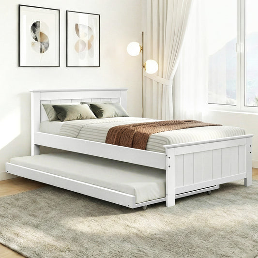 TWSC Bed Frame King Single Size Wooden Trundle Daybed White ELVIS
