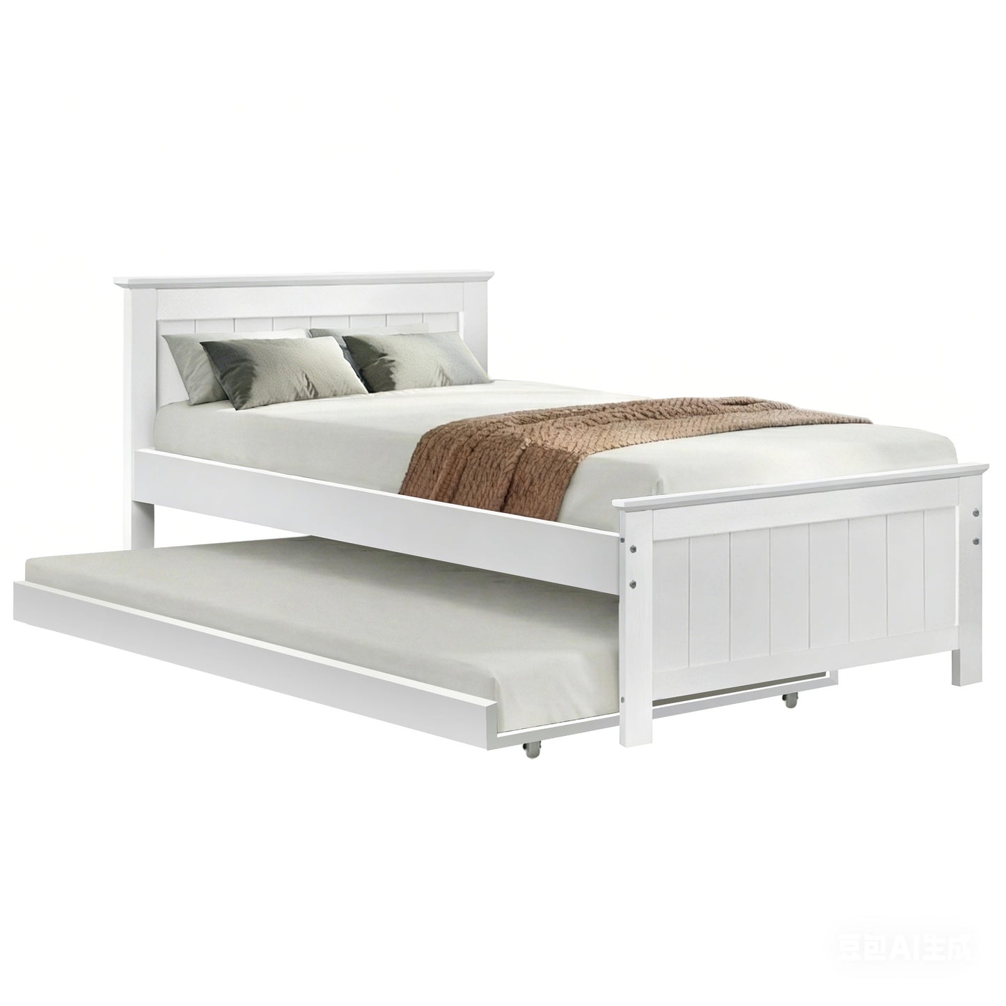 TWSC Bed Frame King Single Size Wooden Trundle Daybed White ELVIS