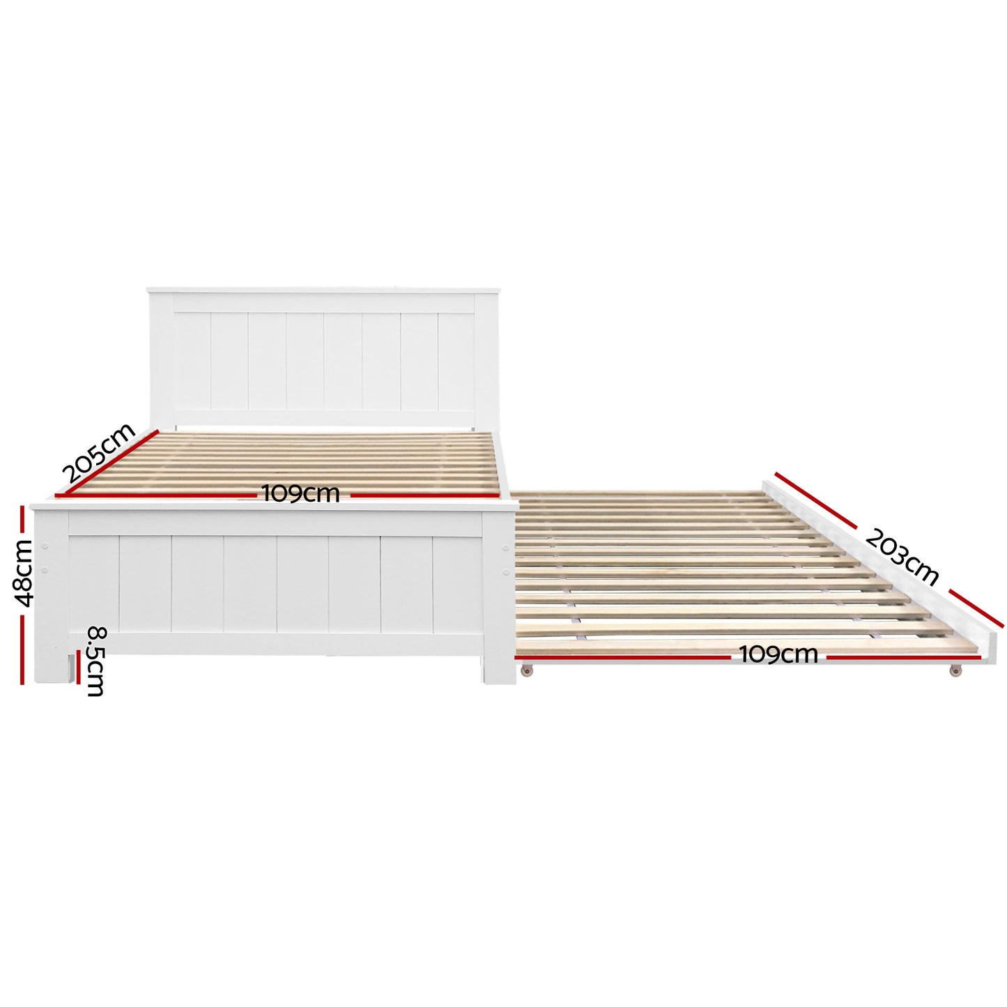 TWSC Bed Frame King Single Size Wooden Trundle Daybed White ELVIS