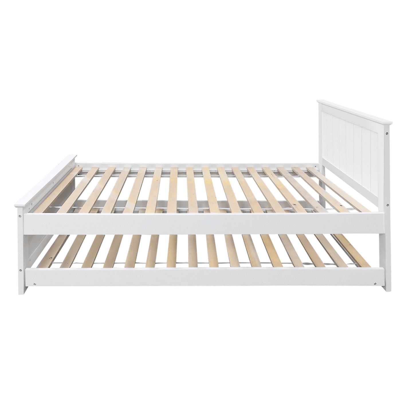 TWSC Bed Frame King Single Size Wooden Trundle Daybed White ELVIS