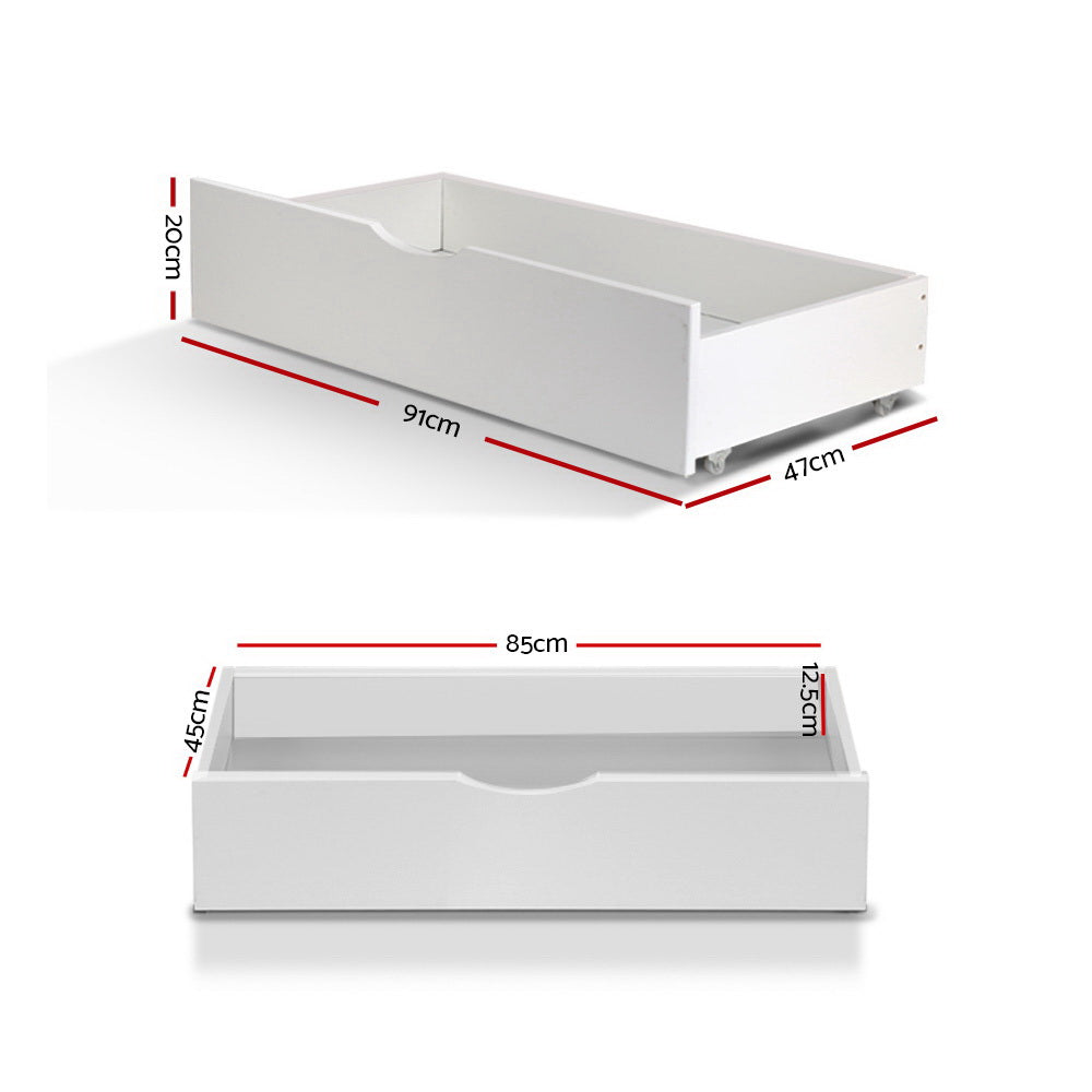 TWSC 2x Bed Frame Storage Drawers Trundle White