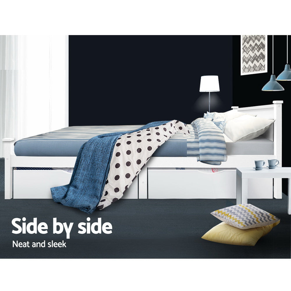 TWSC 2x Bed Frame Storage Drawers Trundle White