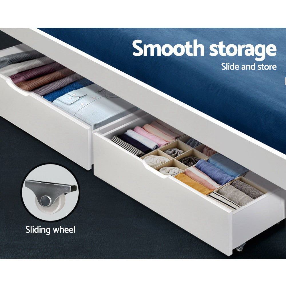 TWSC 2x Bed Frame Storage Drawers Trundle White