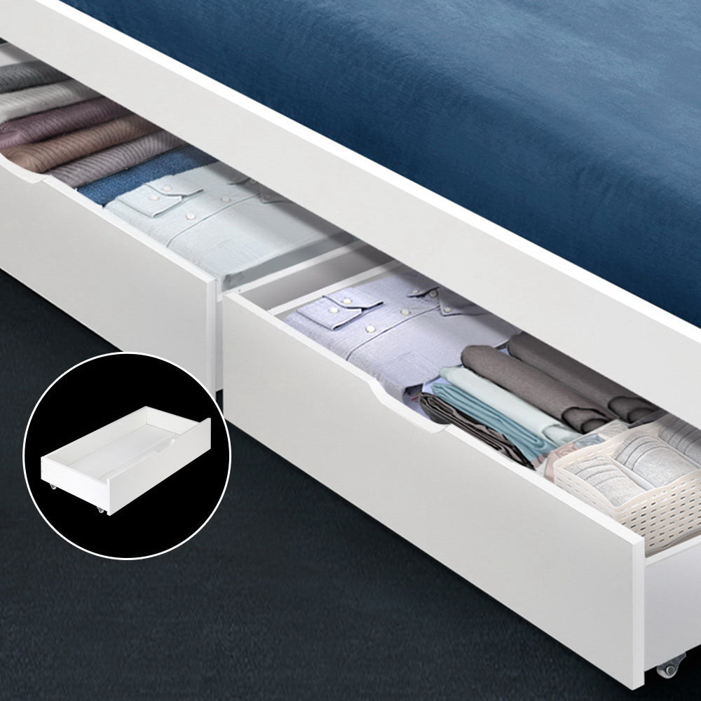 TWSC 2x Bed Frame Storage Drawers Trundle White