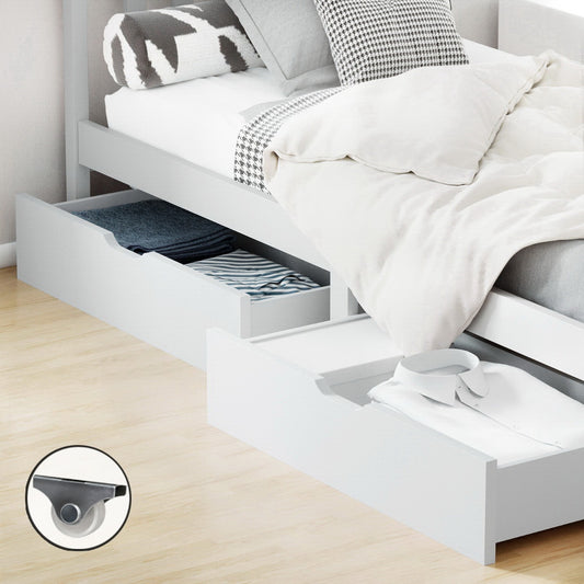 TWSC 2x Bed Frame Storage Drawers Trundle White