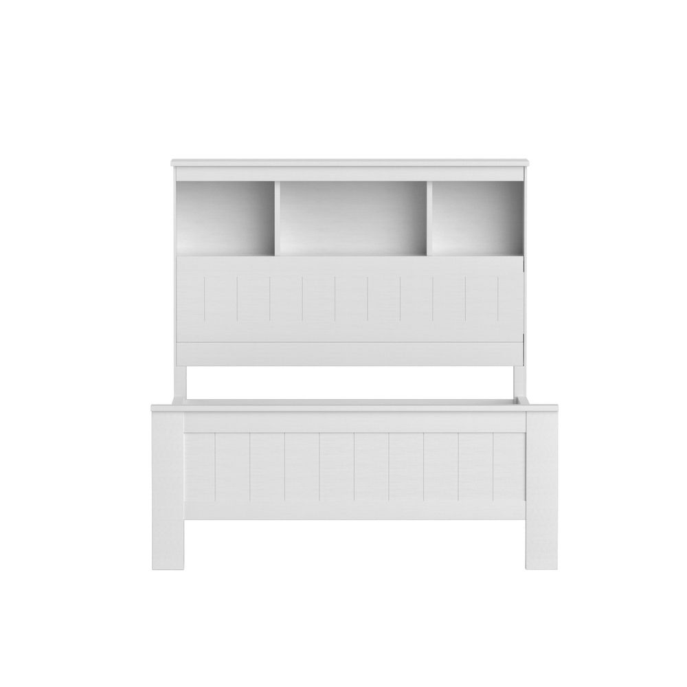 TWSC Bed Frame King Single Size Wooden with 3 Shelves Bed Head White