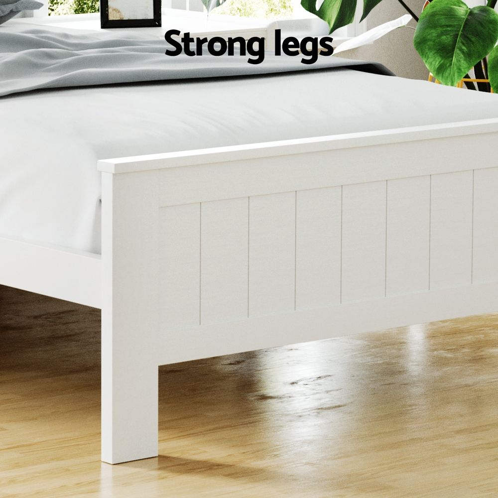 TWSC Bed Frame King Single Size Wooden with 3 Shelves Bed Head White
