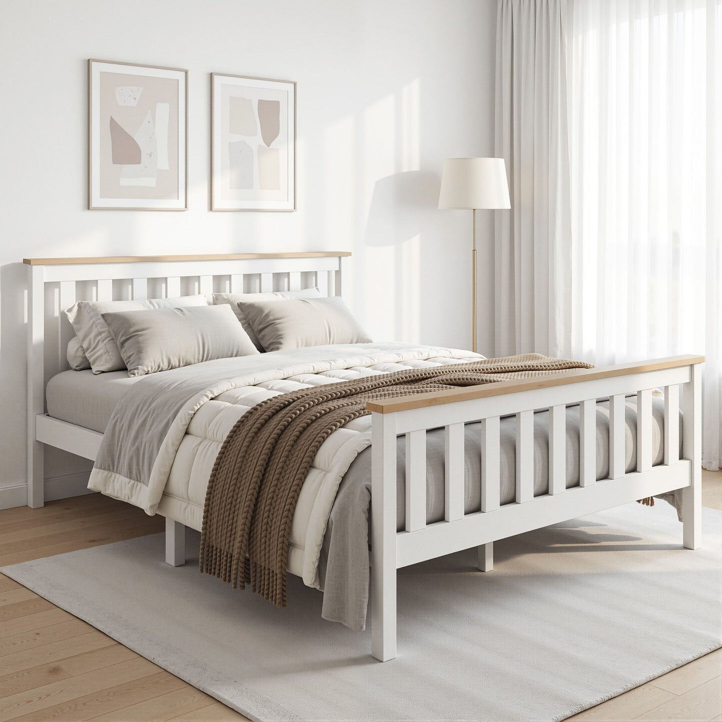 TWSC Bed Frame Double Size Wooden White PONY