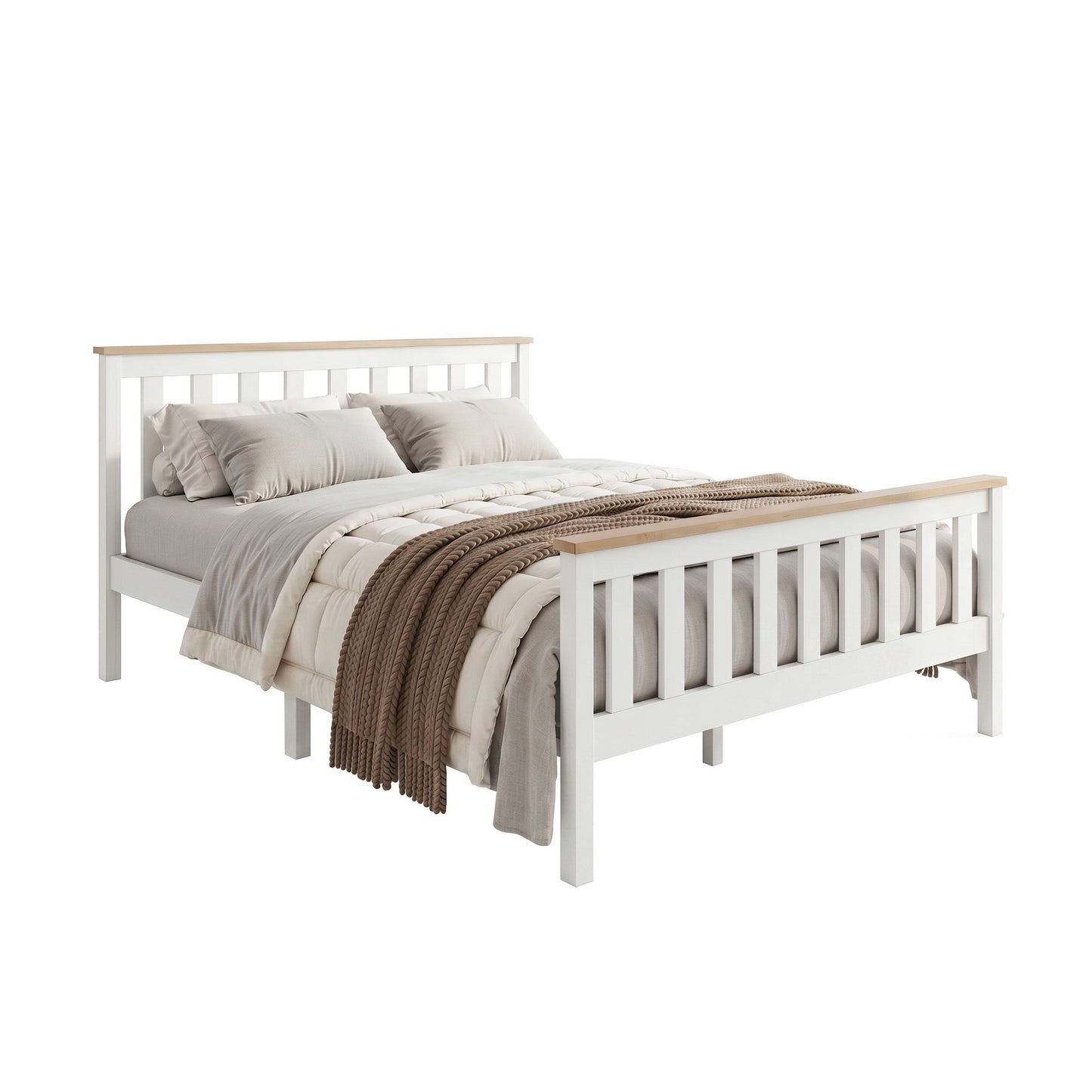 TWSC Bed Frame Double Size Wooden White PONY