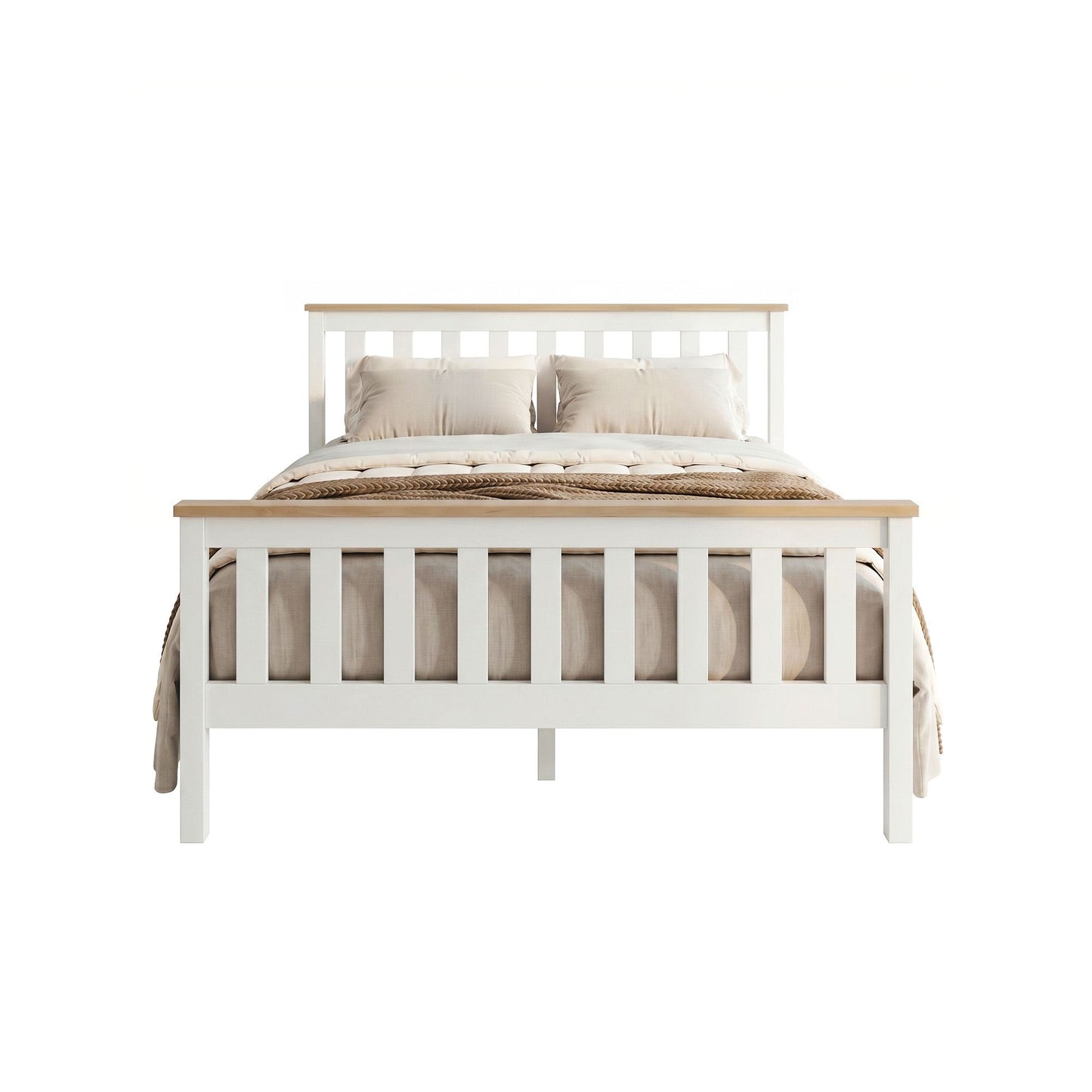 TWSC Bed Frame Double Size Wooden White PONY