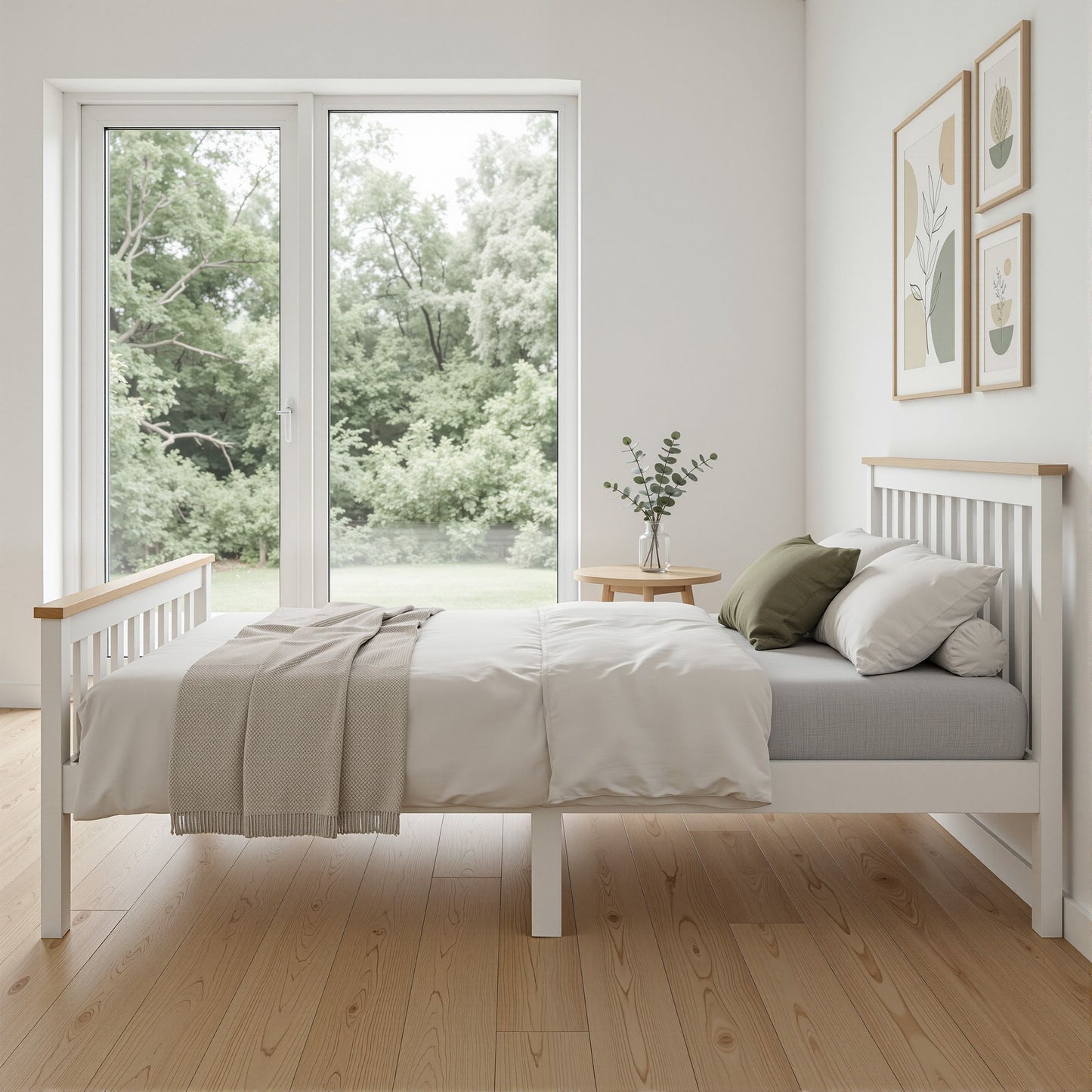 TWSC Bed Frame Double Size Wooden White PONY