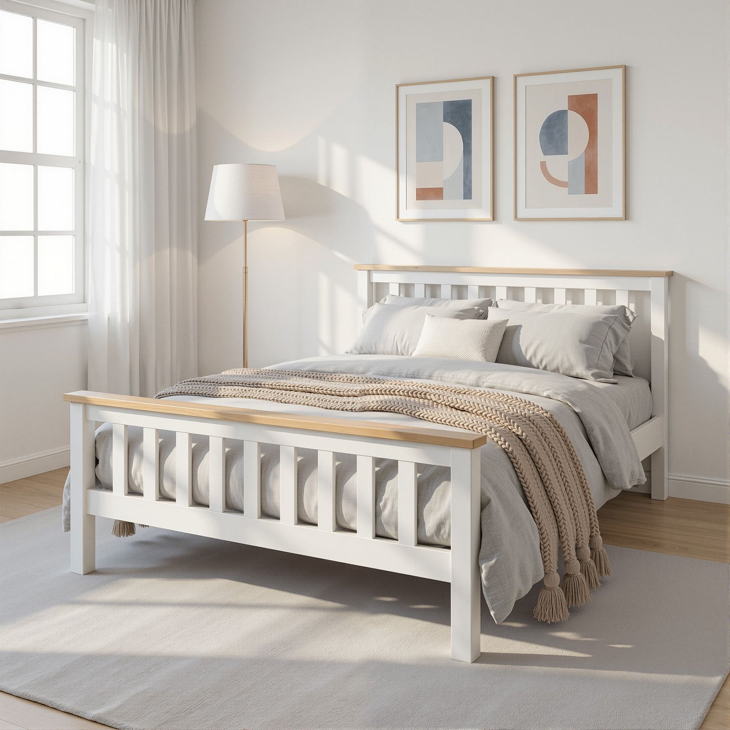 TWSC Bed Frame Double Size Wooden White PONY