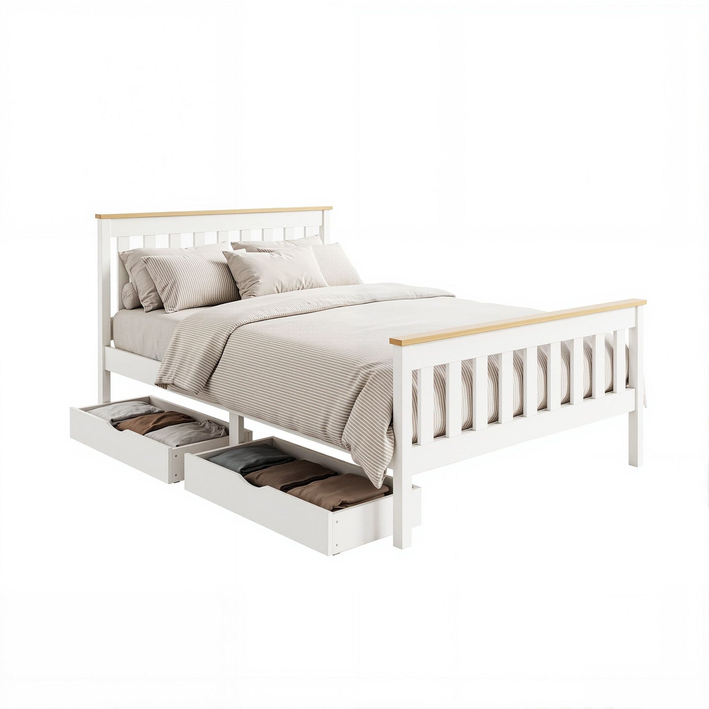 Pony Wooden Bed Frame with Storage Drawers – Double Size, White