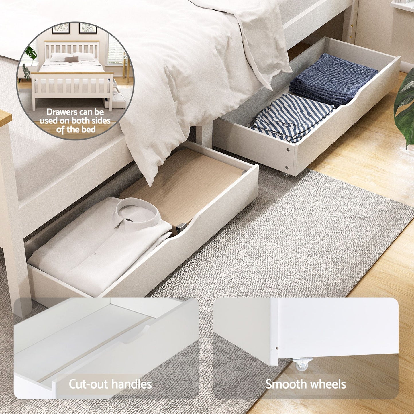 Pony Wooden Bed Frame with Storage Drawers – Double Size, White