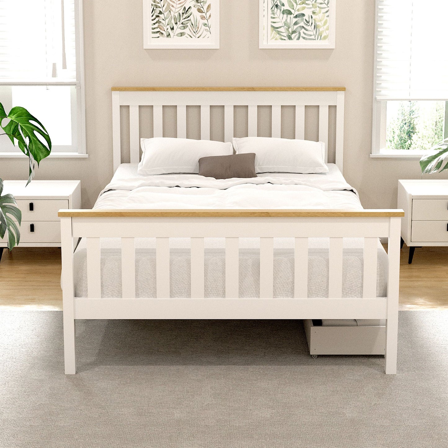 Pony Wooden Bed Frame with Storage Drawers – Double Size, White