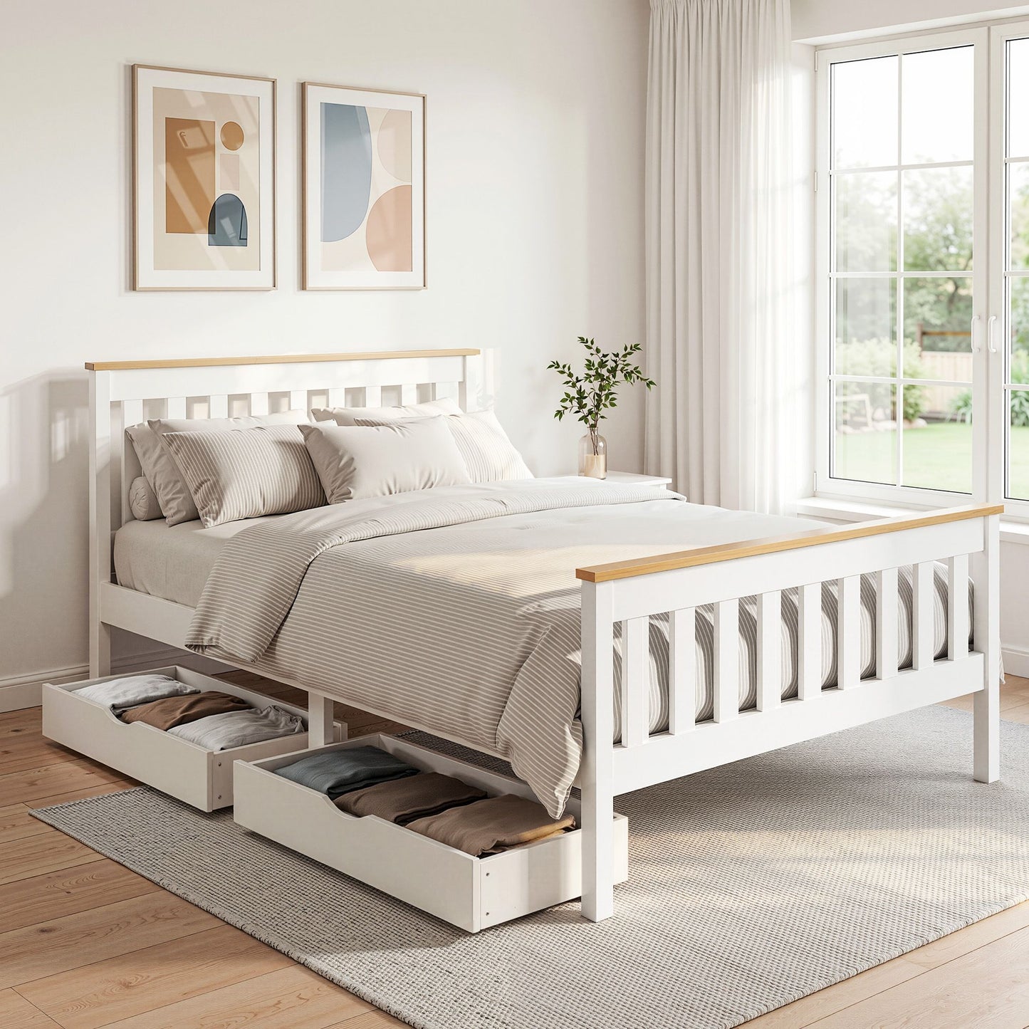 Pony Wooden Bed Frame with Storage Drawers – Double Size, White