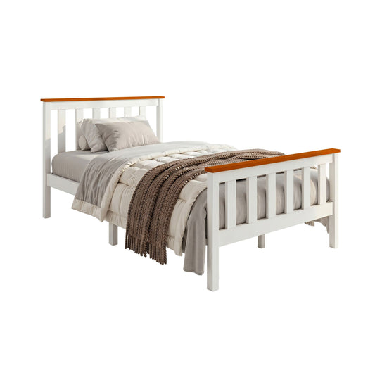 TWSC Bed Frame Single Size Wooden White PONY