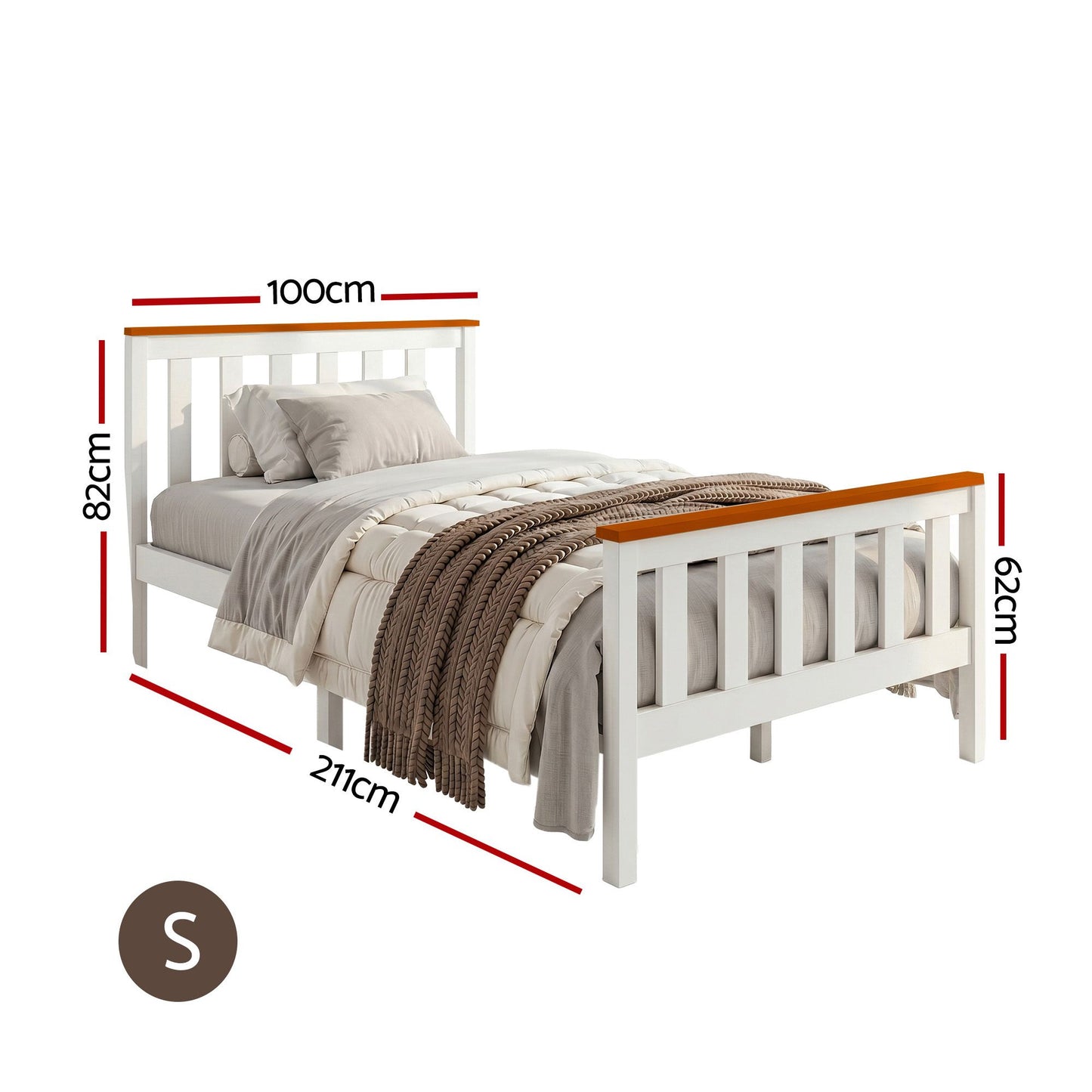 TWSC Bed Frame Single Size Wooden White PONY