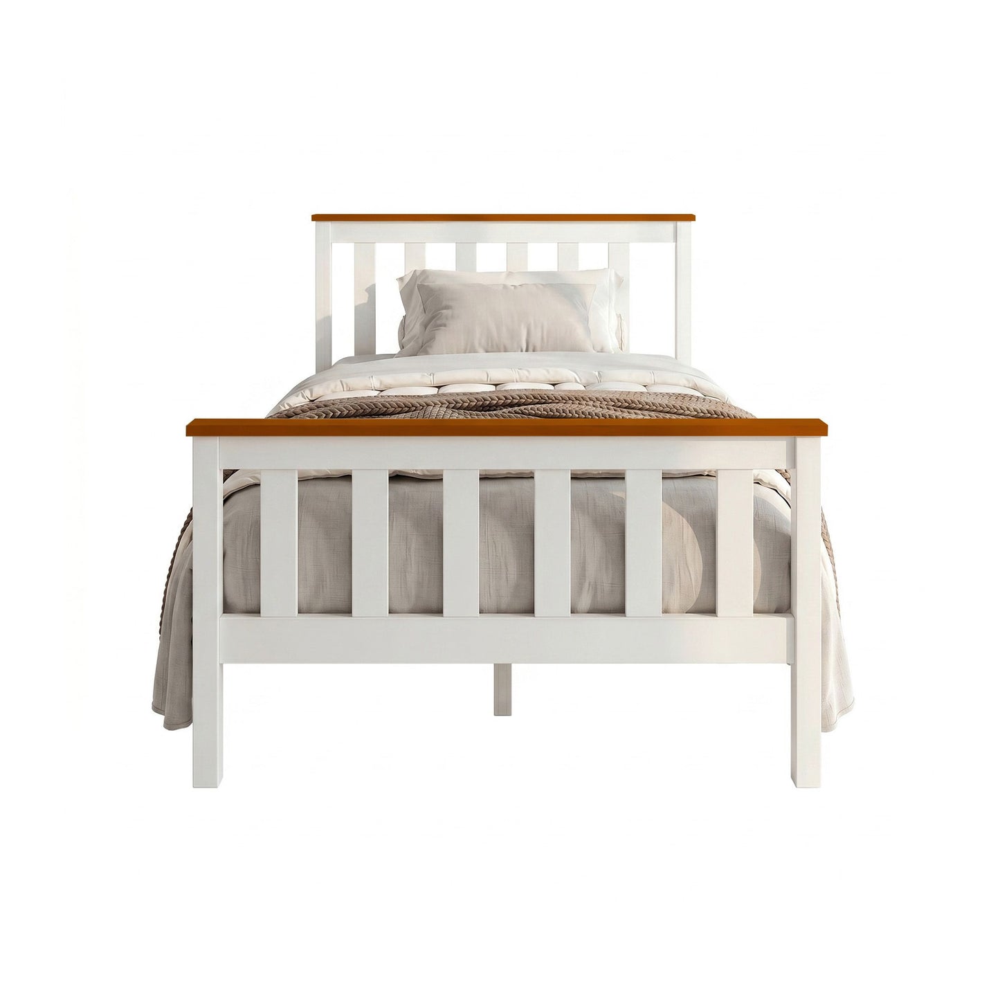 TWSC Bed Frame Single Size Wooden White PONY