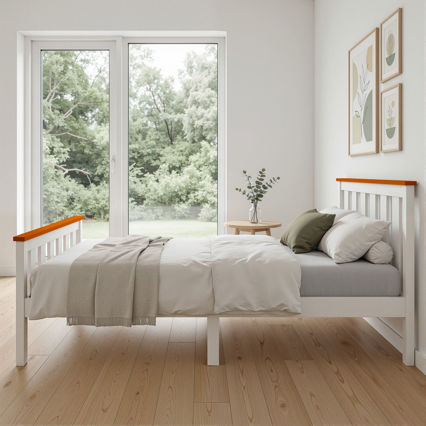 TWSC Bed Frame Single Size Wooden White PONY